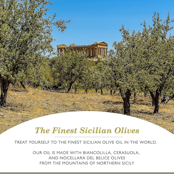 Frantoia Extra Virgin Olive Oil from Italy - Fruity Unfiltered Cold Extracted Authentic Sicilian Olive Oil - Fresh Harvest Imported From Italy - 33.8 fl oz - Pack of 6