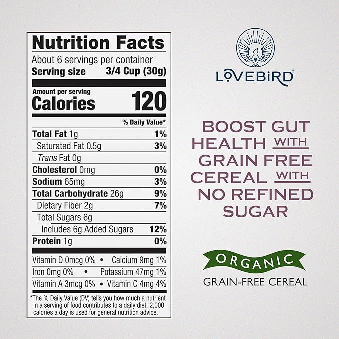Lovebird Organic Cereal That Actually Tastes Good - 100% Real Food &amp Healthy Gluten Free Cereal No Refined Sugar Paleo Keto Friendly Healthy Snacks for Kids Adults - Cocoa 3-Pack