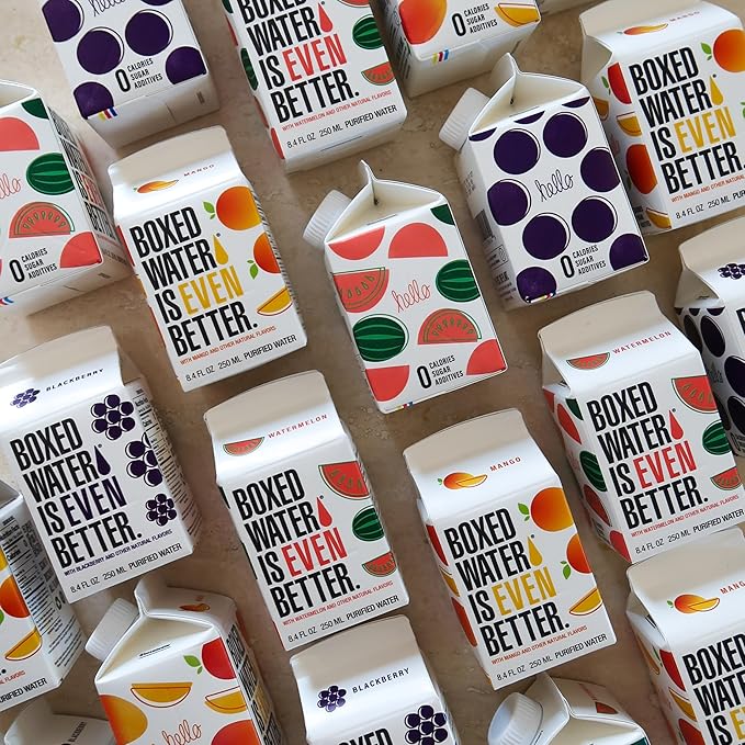 Mango Boxed Water 8.5 oz. (24 Pack) – Better Than Premium Plastic BPA-Free Refillable Cartons Sustainable Alternative Mini Carton for Kids Lunchbox Ready