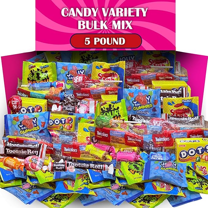 Assorted Candy Variety Pack 5 LB Individually Wrapped Bulk Mix Licorice Twists and Tootsee Roll Party Candy Assortment Snack Size Canndy for Kids Birthdays Party Favors Stocking Stuffers Pinata