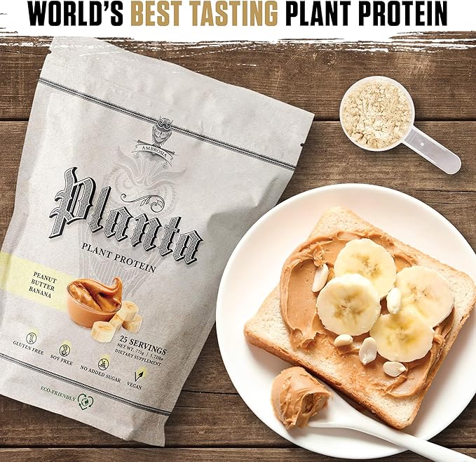Ambrosia Planta - Plant-Based Protein Powder 20g | Dairy Free Vegan Protein Powder with BCAA Amino Acids | Keto-Friendly No Added Sugar | 25 Servings |Peanut Butter Banana
