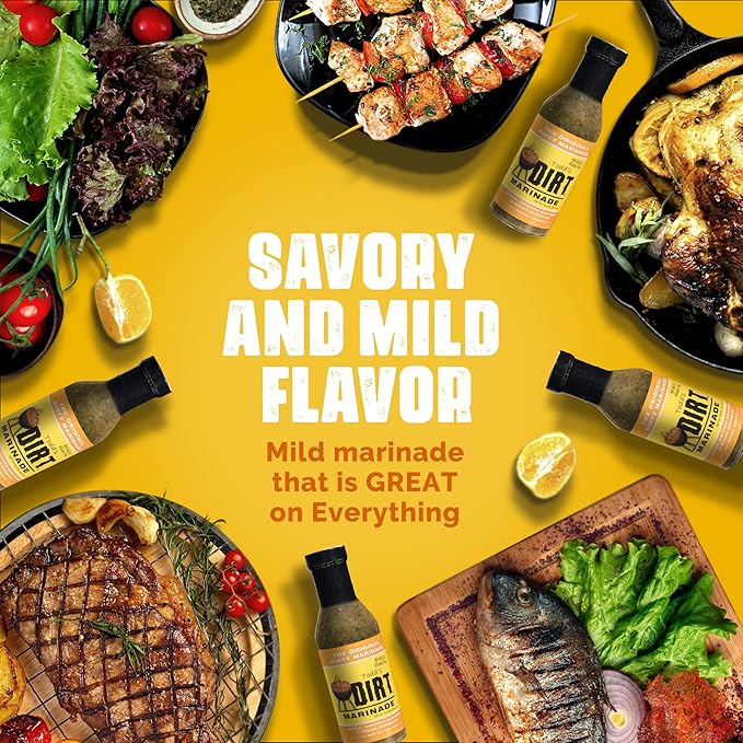 Todd’s DIRT - Original Marinade 12.50 oz 4 Bottles Pack Steak Pork Fish &amp Chicken Marinade Gourmet Marinade that’s GREAT ON EVERYTHING 100% All Natural With No MSG &amp Gluten-Free