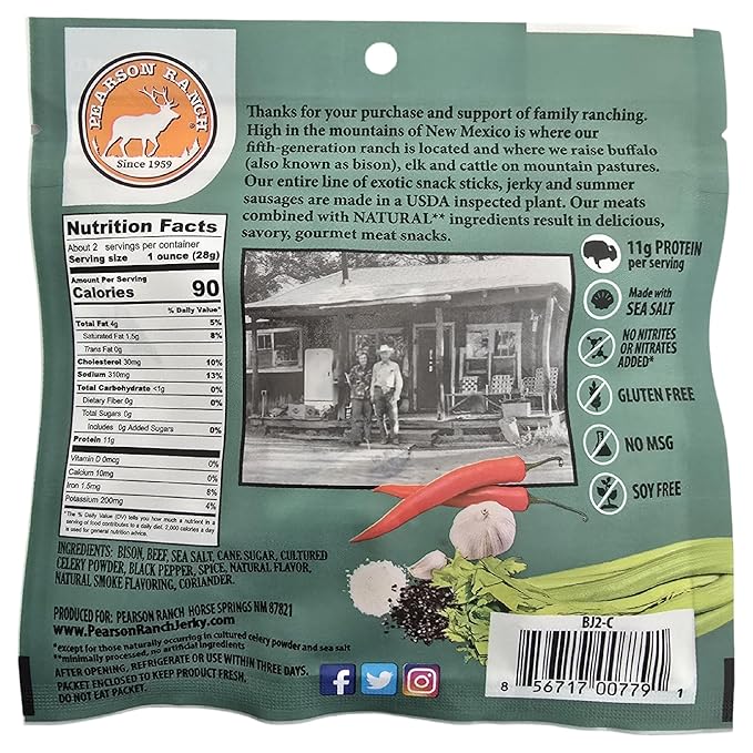 Pearson Ranch Wild Grass Fed Game Variety Pack of 4-2.1oz Bags - Venison Elk Buffalo &amp Wild Boar - Gluten-Free MSG-Free Paleo and Keto Friendly