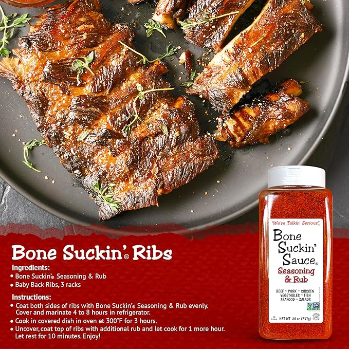 Bone Suckin' Sauce Bulk Seasoning &amp Rub - Brown Sugar Garlic Onion Spices - Non-GMO Gluten-Free Fat-Free Kosher Pareve No MSG (1 Pack Original)