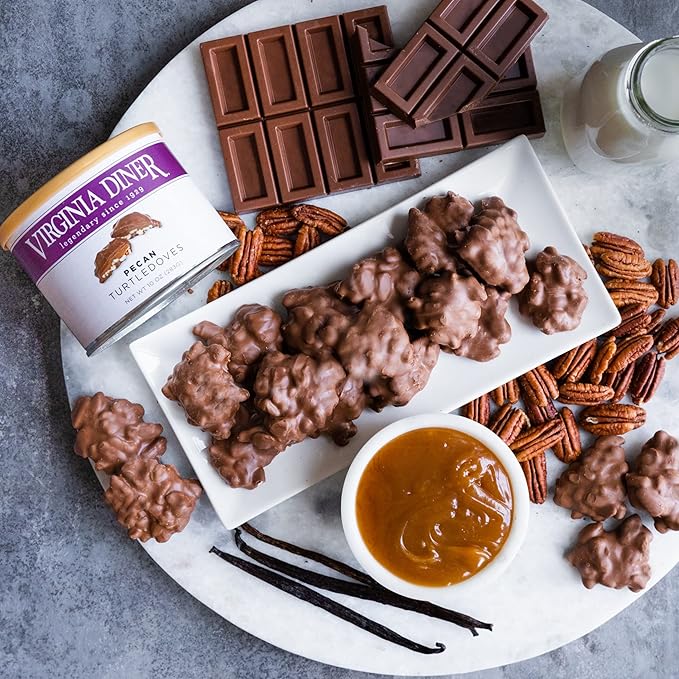 Virginia Diner Chocolate Pecan Dovetail Candy Clusters with Caramel - Preservative Free Gifts from Virginia Since 1929-18 Oz