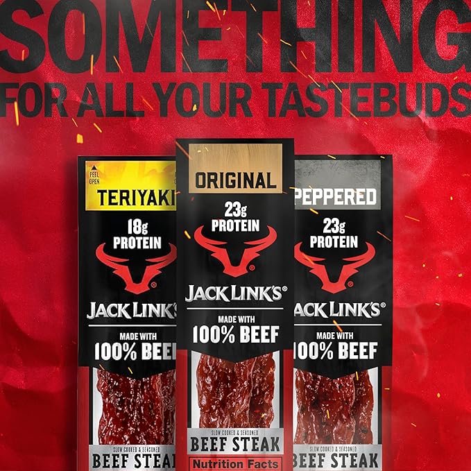 Jack Link's Beef Steak Original - Protein Snacks Beef Jerky Meat Snack with 23g of Protein Made with 100% Beef Individually Wrapped Bulk Snack Pack Keto Friendly - 2 Oz. (12 Count)
