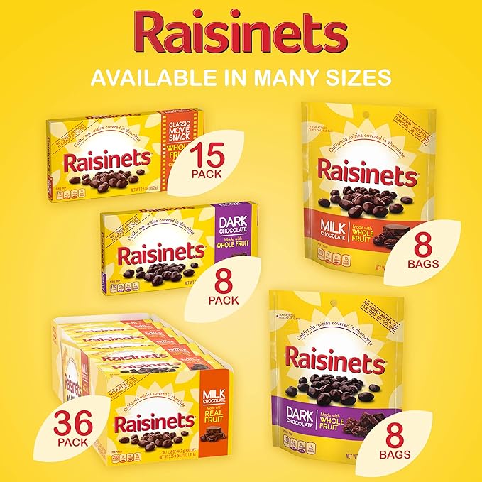 Raisinets Dark Chocolate Covered California Raisins Movie Theater Candy Box 3.1 oz each Bulk 15 Pack