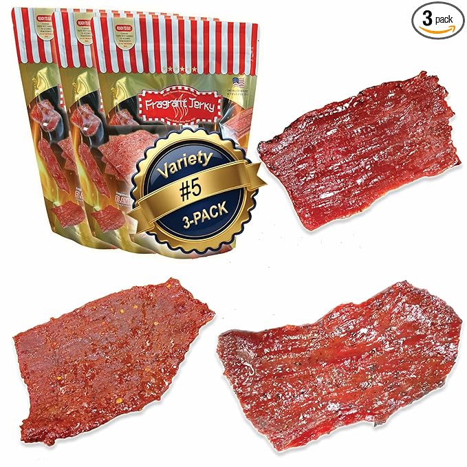 VP#5 ALL BEEF JERKY - MIXED FLAVORS (Original Spicy Black Pepper Beff each 4oz) *Fresh Grilled to Order *Shipped the Same Day *L.A. Times Handmade Gift Winner
