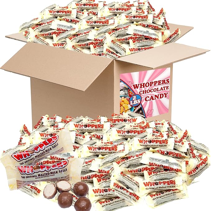 WHOPPERS Chocolate Covered Malted Milk Balls Fun Size 3 Balls Pack (Pack of 2 Pounds)