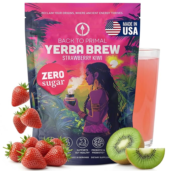 Yerba Mate Instant Tea Powder – Zero Sugar Drink with Nootropics Prebiotics &amp Probiotics for Clean Energy &amp Focus – Coffee Alternative for Mental Clarity &amp Gut Health Support - Strawberry