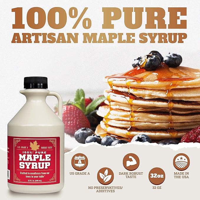 Grade B Maple Syrup 32 Oz Jug – 100% Pure Maple Syrup (Now Grade A Dark) Bold Robust Flavor – Artisan Maple Syrup Gift – USA-Made Breakfast Syrups &amp Toppings by Lincoln County Reserve