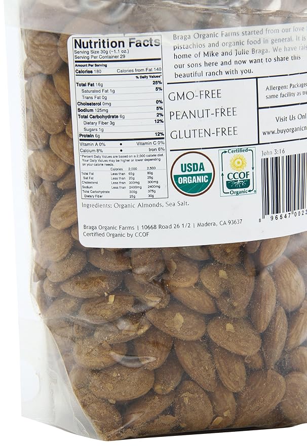Braga Organic Farms Organic Roasted and Salted Almonds 2 lb. bag