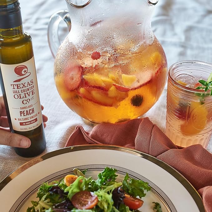 Peach Balsamic Vinegar - Gourmet Barrel Aged Infused Balsamic Vinegar - Great for Dressing Dipping Glazing - No Artificial Flavors or Added Sugar - Made in Texas (8.5 oz 2 Pack)