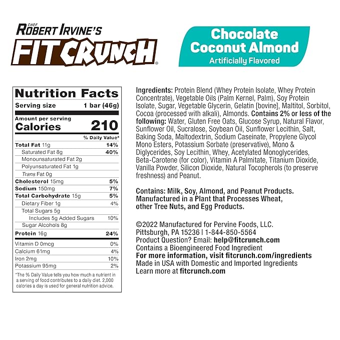 FITCRUNCH Snack Size Protein Bars 6-Layer Baked Bar 5g of Sugar &amp Soft Cake Core (9 Bars Chocolate Coconut Almond)