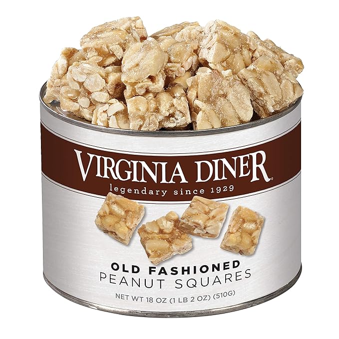 Virginia Diner Old-Fashioned Peanut Squares Candy Virginia Peanuts -18oz Tin