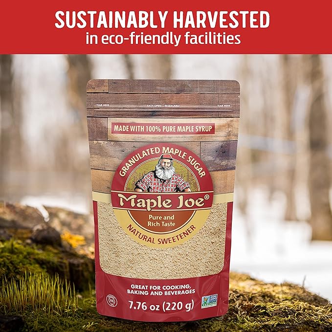 Maple Joe Pure Maple Sugar Granulated Made With 100% Grade A Maple Syrup. Powdered Maple Sugar For Cooking &amp Baking. White &amp Brown Sugar Substitute. Non-GMO Gluten Free &amp Vegan 7.8 oz /220