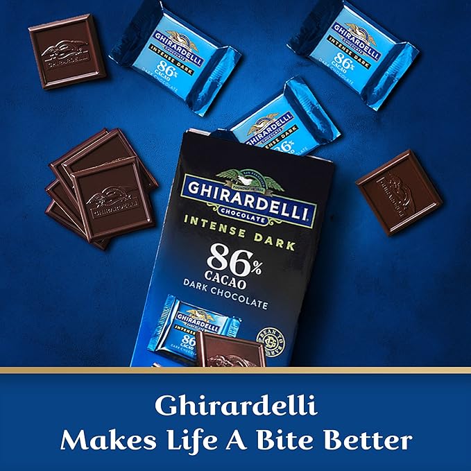GHIRARDELLI Intense Dark Chocolate SQUARES 86% Cacao 4.12 oz Bag (Pack of 6)
