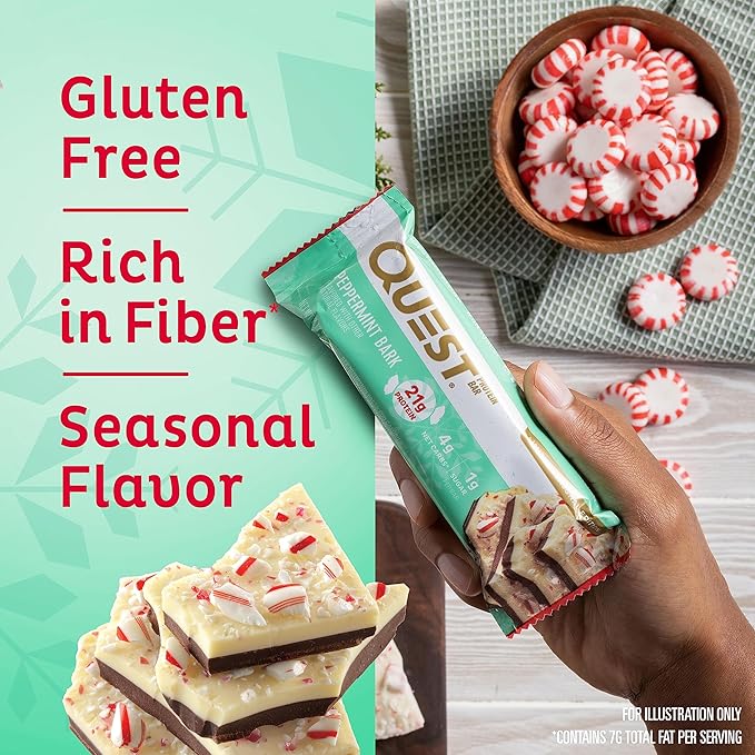 Quest Nutrition Crispy Cookies &amp Cream Hero Protein Bar 18g Protein 1g Sugar 3g Net Carb &amp Peppermint Bark Protein Bar 21g Protein 4g Net Carb 1g Sugar Gluten Free