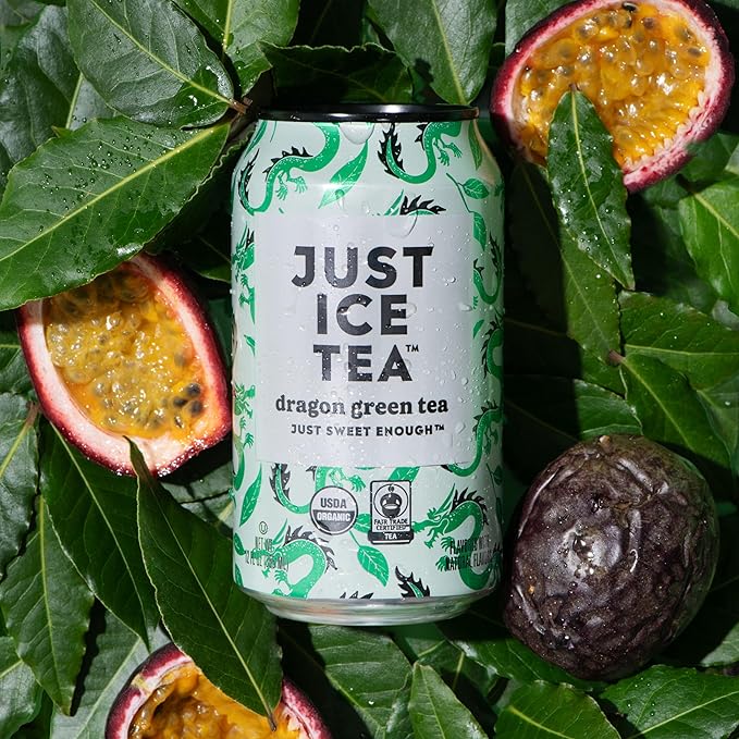 Just Ice Tea Dragon Green Iced Tea 12-Pack (12oz Cans) Green Tea USDA Certified Organic Real Brewed Low Calorie No Artificial Sweeteners Fair Trade Made in USA.