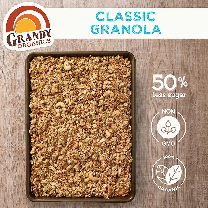 Grandy Organics 10lb Bulk Bag Organic Granola - Classic Granola with Organic Oats Pumpkin Seeds Walnuts &amp Cashews - Low Sugar Dairy Free High Protein Non-GMO &amp Kosher