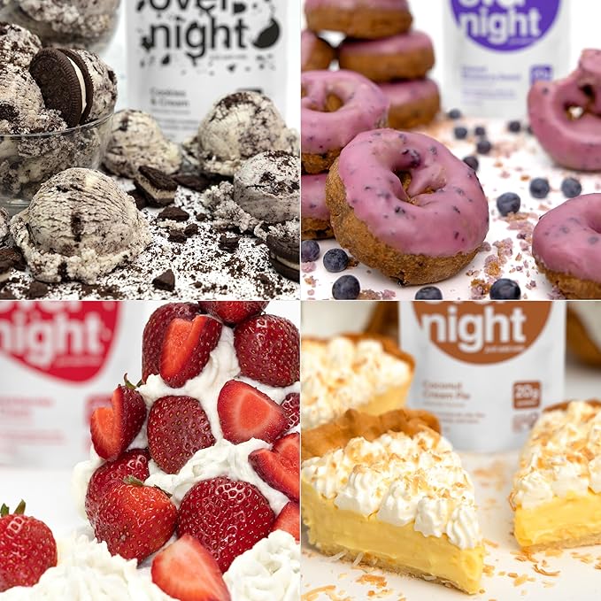Oats Overnight Party Variety Pack - High Protein High Fiber Breakfast Protein Shake - Gluten Free Oatmeal Non GMO Oatmeal - Cookies &amp Cream Coconut Cream Pie &amp More Flavors (8 Pack + Shaker
