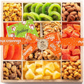 NUT CRAVINGS Gourmet Collection - Happy Birthday Treats Dried Fruit &amp Mixed Nuts Gift Basket with Bday Ribbon in Reusable Wooden Tray (12 Assortments) Food Arrangement Healthy Snack Food Assortm