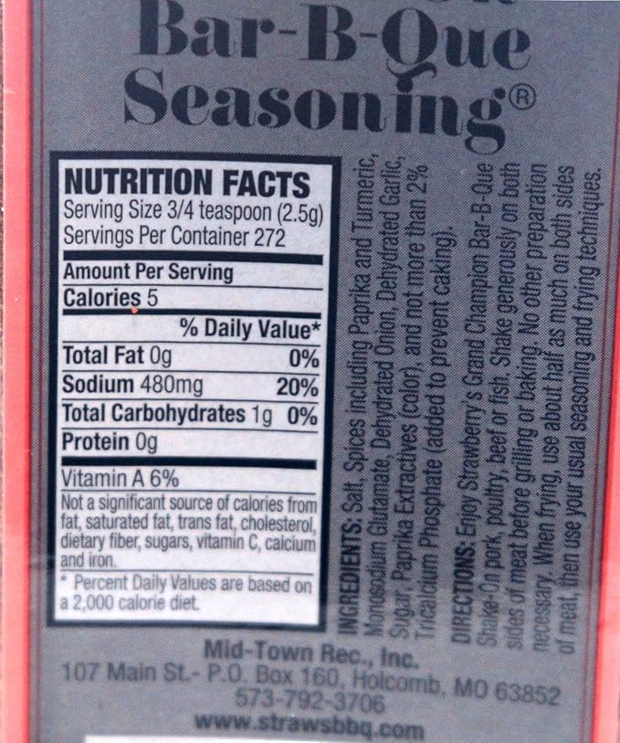 Strawberry's Grand Champion Shake-On Bar-B-Que Seasoning 24 Ounce (Pack of 2)