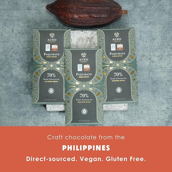 Auro Reserve Paquibato 70% Dark Chocolate 3 Pack - Filipino Chocolate - Premium Made At Origin Direct Trade Bean-to-Bar Woman Owned BIPOC Owned - Vegan Gluten-Free Halal - Bundle