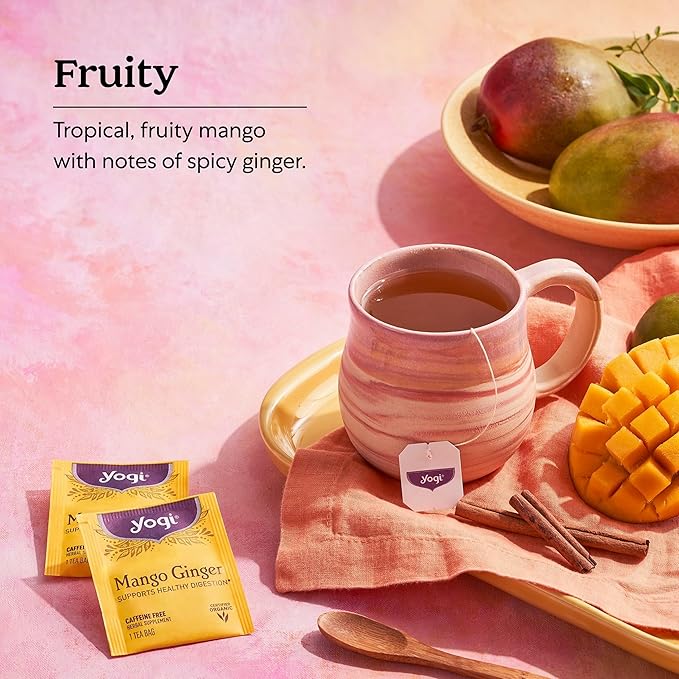 Yogi Tea Mango Ginger Tea - 16 Tea Bags per Pack (6 Packs) - Organic Ginger Root Tea to Support Healthy Digestion - Contains Antioxidants - Includes Cinnamon Bark Rooibos Leaf Mango Flavor &amp Mor