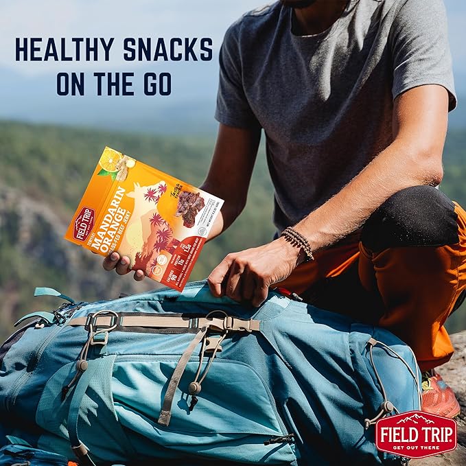 Field Trip Grass Fed Beef Jerky Healthy Gluten Free Snacks All Natural Paleo-Friendly Beef Jerky High Protein Low Carb Snack with No Nitrates 2.2oz Bag 4 Pack Mandarin Orange Teriyaki