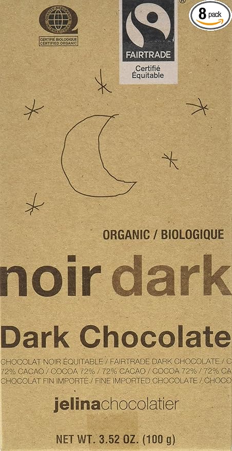 Jelina Chocolatier Fair Trade Dark Chocolate Bar 72% 3.52 Ounce (Pack of 8)