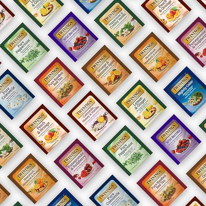 Twinings 48 Tea Bags Herbal Variety Pack – 12 Herbal Flavors with 20 Honey Sticks Perfect Tea Gift Set for Any Occasion