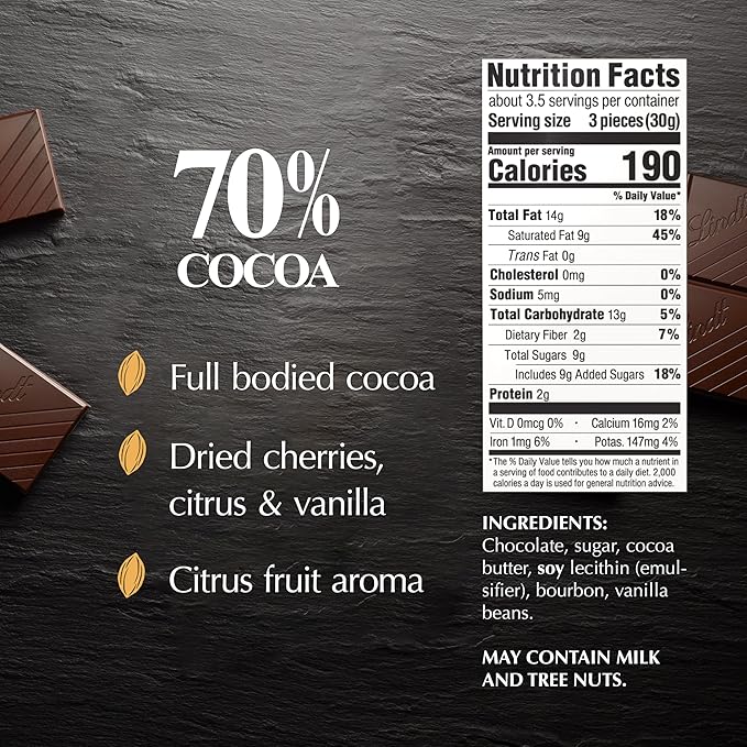 Lindt EXCELLENCE 70% Cocoa Dark Chocolate Candy Bar Dark Chocolate 3.5 oz. Bar