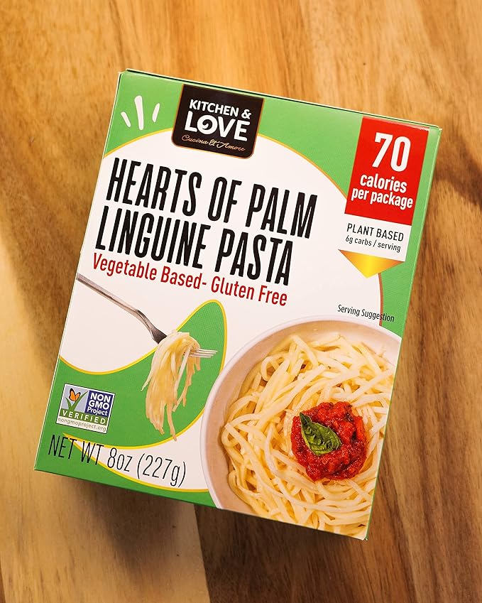 Kitchen &amp Love Hearts of Palm Linguine Low Carb Low Calories Plant Based Non GMO Gluten Free Pasta Alternative Vegan Easy to Prepare Quick Meal 8 Oz (Pack of 3)