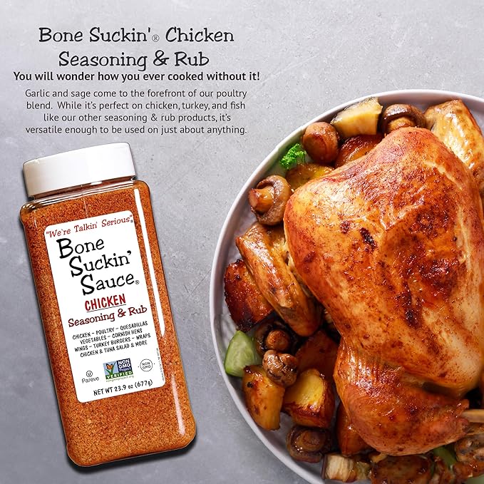 Bone Suckin' Chicken Seasoning &amp Rub - 23.9oz - with Garlic &amp Sage - Non-GMO Gluten-Free Fat-Free Kosher Pareve No MSG!