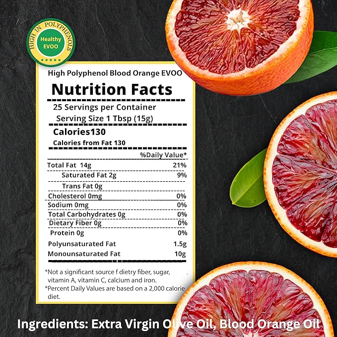 M.G. PAPPAS High Polyphenol Rich Blood Orange-Infused Olive Oil Extra Virgin - Over 500mg/kg - Cold Pressed &amp Unfiltered - High Hydroxytyrosol Greek Olive Oil Award Winning - 12.7 Oz