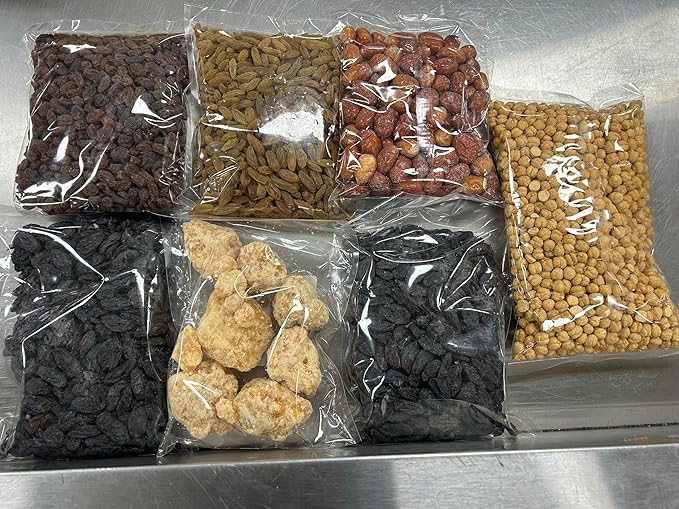 Mixed Dry Fruit &amp Snack Variety Pack 7 Bags Black Raisins Green Raisins Sundur Khani Oleaster Senjed Roasted Chickpeas Jaggery 1 lb Each Bulk 7 lb Bundle
