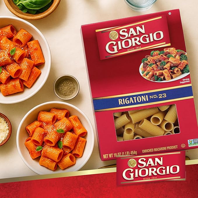 San Giorgio Rigatoni Pasta 12-Pack (16 oz Each) – Authentic Italian-Style Tube Pasta for Hearty Sauces &amp Bakes