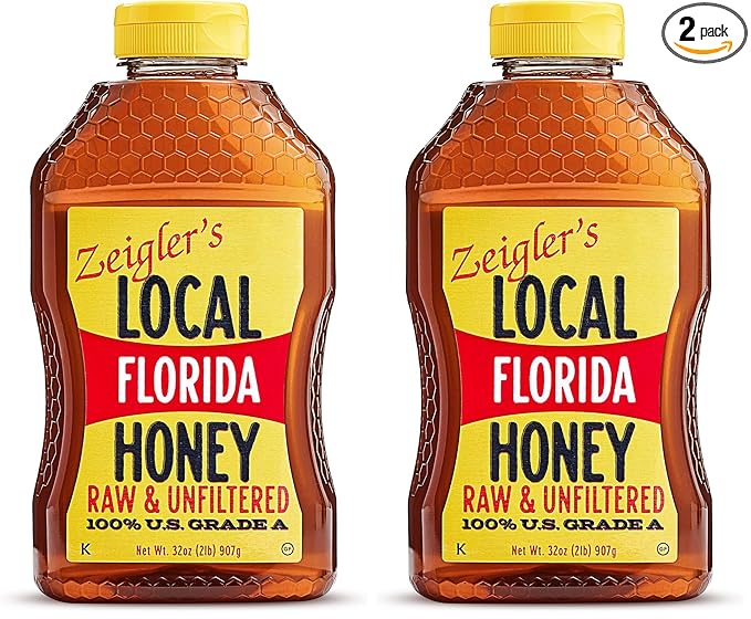 Zeigler's Florida Honey 32 Oz - 100% Natural Raw &amp Unfiltered – Pure Local Florida Honey with All Nutrients Preserved - Great with Tea Yogurt Cottage Cheese Sandwiches Smoothies (Pack of 2)