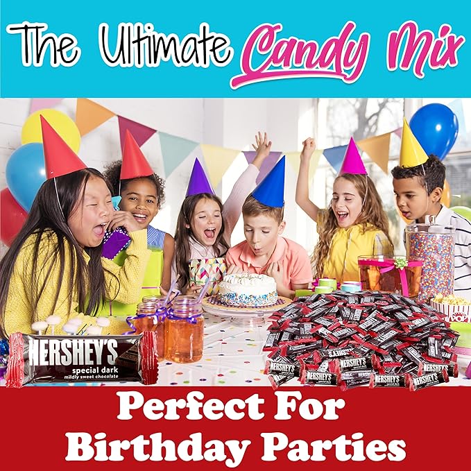 Hershey's Special Dark Mini Chocolate Bars 2 LB Bulk Mildly Sweet Chocolate Candy Snack Size Bars Individually Wrapped Dark Chocolate Candy Bars for Parties Office Bowl