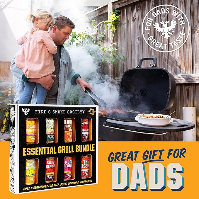Fire &amp Smoke Society Essential Grill Variety Pack | BBQ Rubs and Seasonings Father's Day Gifts for Dad Mens Gifts | Steak Seasoning Chicken Burgers Pulled Pork | Large Spices Set (8-Pack)