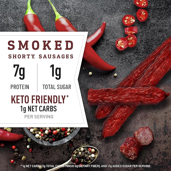 Duke's Pork Hot &amp Spicy Smoked Shorty Sausages 7g Protein Per Serving Easter Basket Stuffer for Men 2.5 oz. Snack Bags (Pack of 7)