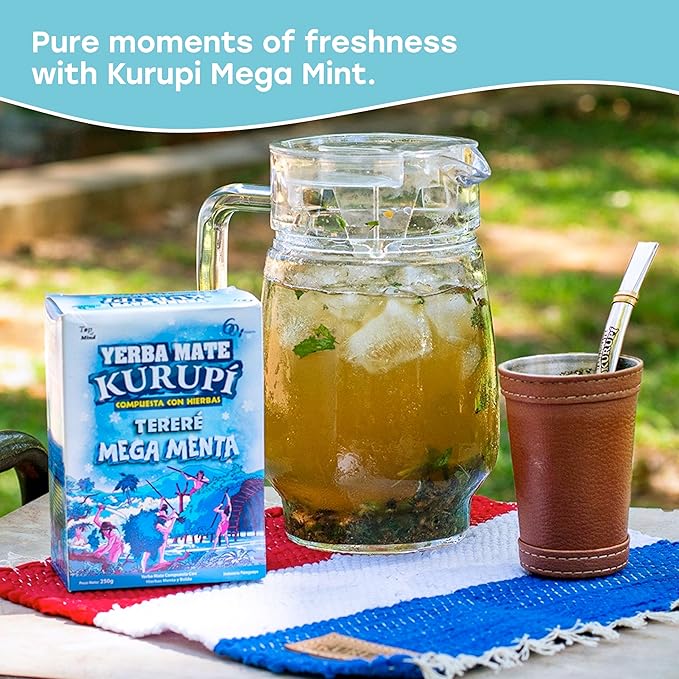 Kurupi Yerba Mate Terere Mega Mint 500 g (1.1 lb) | Paraguayan Herbal Yerba Mate with Mint &amp Boldo | Loose Leaf Mate Tea for Cold Brew | Refreshing &amp Aromatic | Gluten Free - 4 Packs