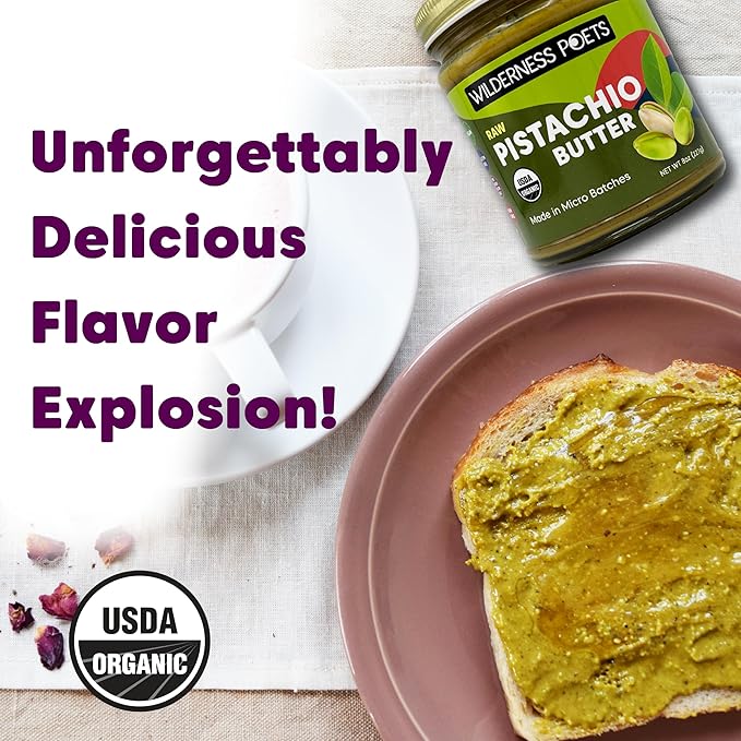 Wilderness Poets Pistachio Butter - Organic Raw 100% Pistachio (272 Ounce - 17 Pound - 2 Gallon) - Perfect for Dubai Chocolate Bar Desserts with Kataifi or Savory Creations - Unsweetened Californi