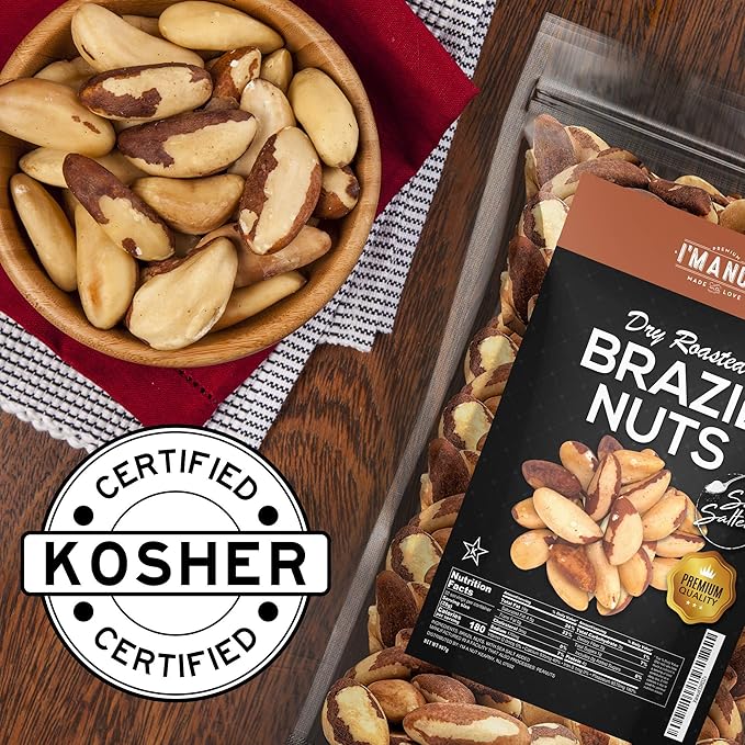 Premium Wild Harvested Dry Roasted Brazil Nuts with Sea Salt 1 lb (16 oz) – High Selenium Batch Tested Peanut &amp Gluten Free Non-GMO Kosher Resealable Bag