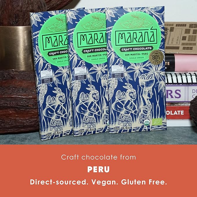 Maraná Chocolate San Martin 80% Dark Chocolate 3 Pack - Peruvian Chocolate - Premium Bean-to-Bar Direct Sourced Made at Origin Single Origin Woman Owned BIPOC Owned Organic Award Winning - Veg