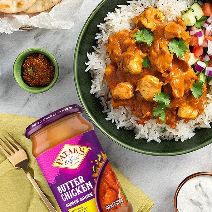 Patak’s Butter Chicken Simmer Sauce - Mild &amp Creamy Curry Sauce with Tomatoes &amp Spices - Gluten-Free &amp Vegetarian Authentic Indian Sauce - Perfect for Quick &amp Easy Curry Dishes - 15oz