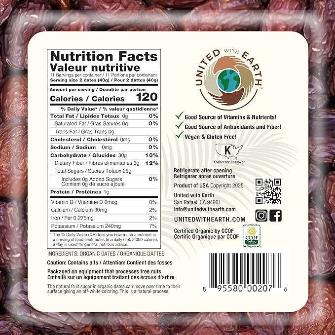 United With Earth Organic Medjool Dates - 1lb (4-pack) | Non-GMO Gluten-Free Vegan Paleo Certified Organic