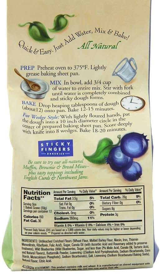 Sticky Fingers Wild Blueberry Scone Mix 15-Ounces (Pack of 3)