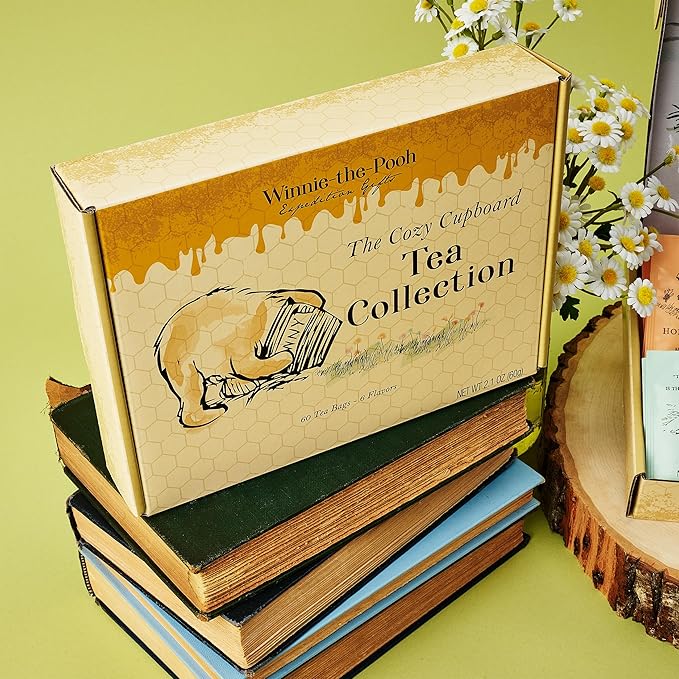Thoughtfully Classic Winnie-the Pooh Tea Collection Gift Set Includes 60 Premium Tea Bags with Nostalgic Quotes from A.A. Milne 6 Flavors Cozy Literary Tea Gift
